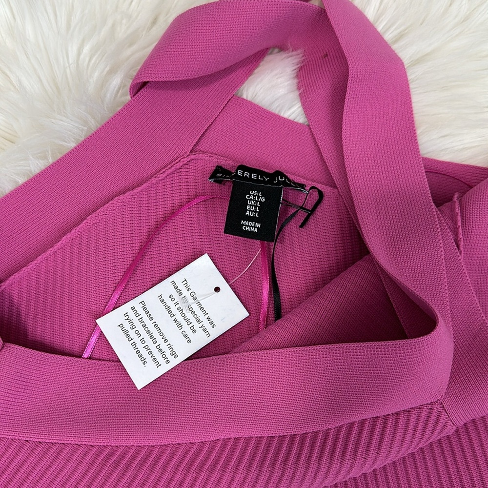 NWT Sincerely Jules Pink Ribbed Cropped Tank Top Criss Cross Halter Womens Large - Picture 2 of 3